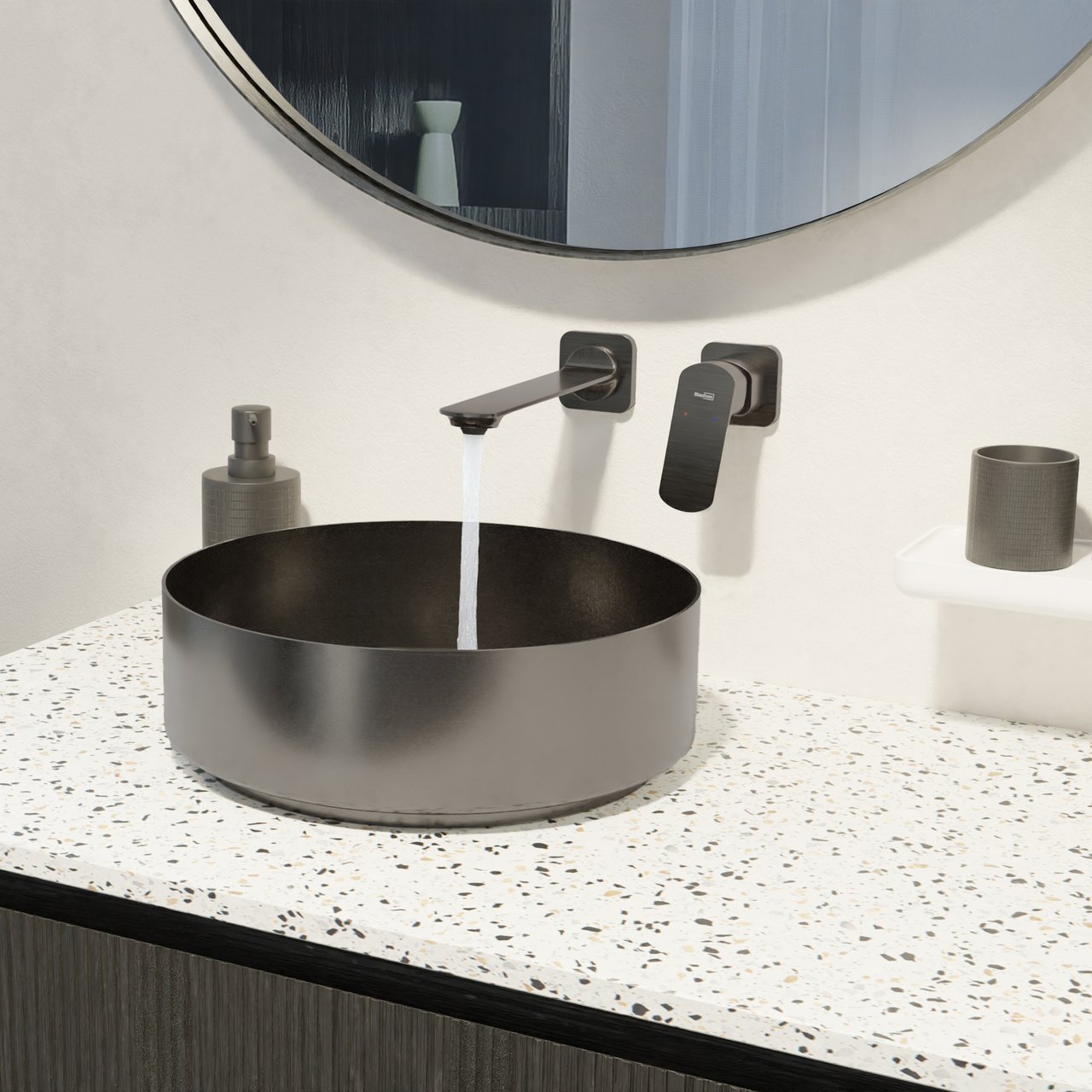 Blaufoss Bodan Unterputz-Waschbecken Armatur: Brushed GunMetal, Einbauelement inklusive