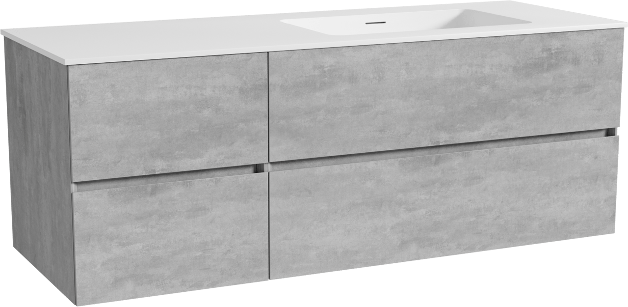 Storke Edge hängendes Möbelstück Set: 140 x 52 cm, Beton dunkelgrau, mit Mata Waschtisch rechts, Solid Surface Weiß matt
