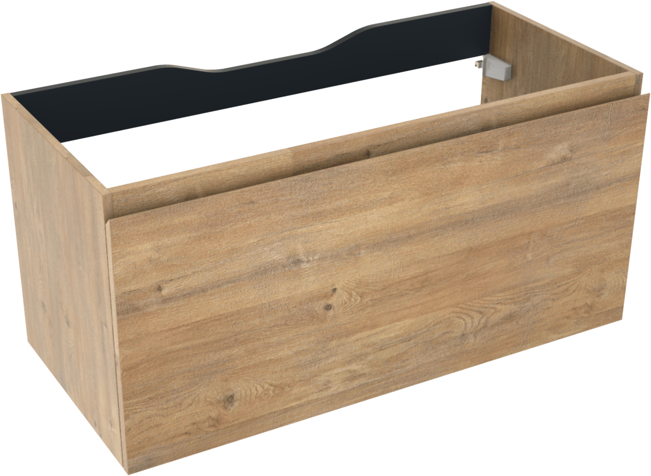 Linie Lado hängendes Möbelstück Set: 100 x 46 cm, Naturbelassene Eiche, mit Lado Einzel- oder Doppel Waschtischplatte, Melamin Schiefergrau