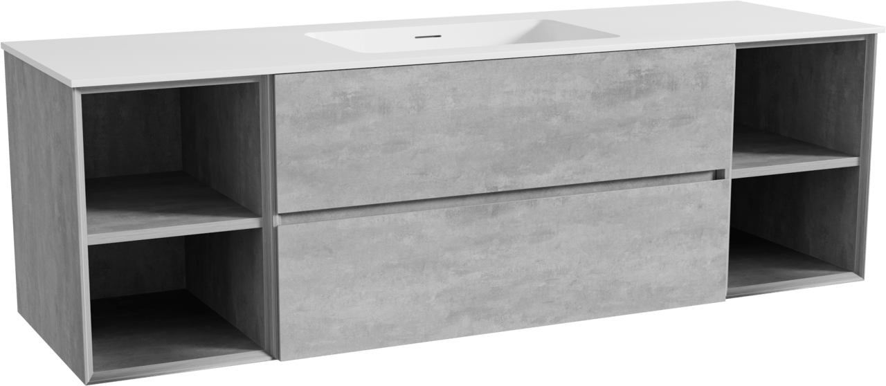 Storke Edge meuble salle de bains suspendu 165 x 52 cm béton gris foncé avec Mata plan simple en solid surface blanc mat