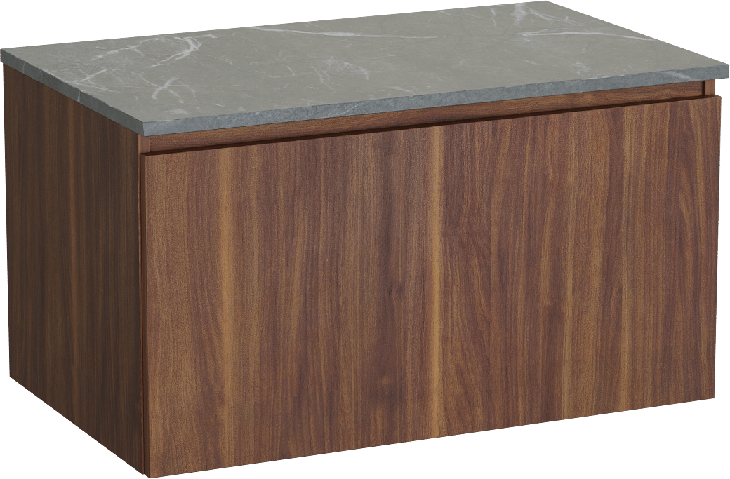 Balmani Sfera by Lucida meuble salle de bains suspendu 90 x 55 cm noyer américain avec Stretto tablette simple en marbre pietra grey