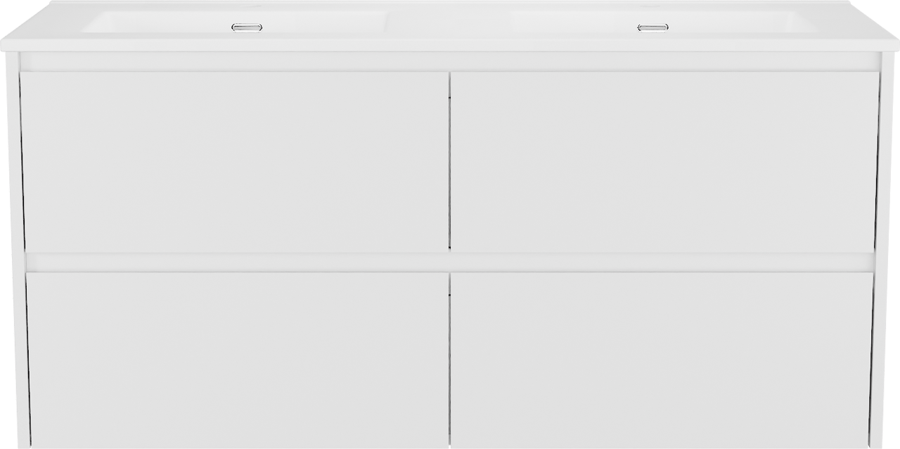 Storke Seda meuble salle de bains suspendu 130 x 52 cm blanc mat avec Kera double vasque en porcelaine blanc mat, bondes incluses