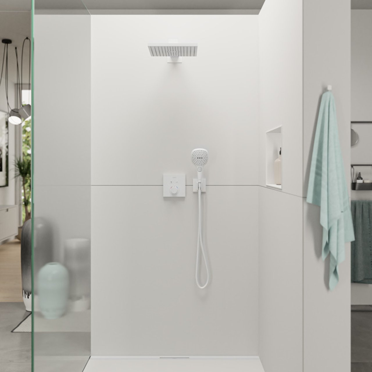 Hansgrohe Raindance E300 tête de douche carré avec support mural 30 x 30 cm Blanc Mat