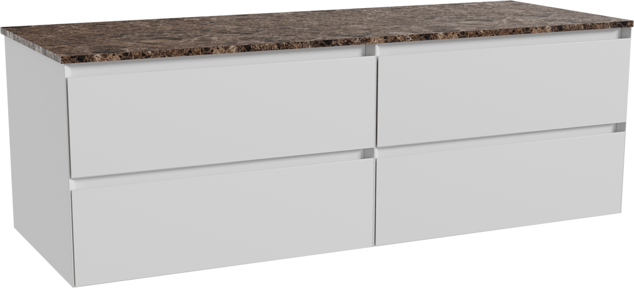 Balmani Mitra meuble salle de bains suspendu 150 x 55 cm blanc mat avec Stretto tablette simple ou double en marbre dark emperador