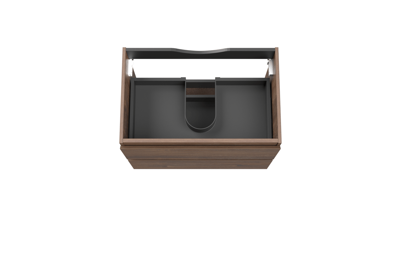 Linie Lado hängender Waschbeckenunterschrank: 70 x 46 cm, braune Eiche, 2 Schubladen
