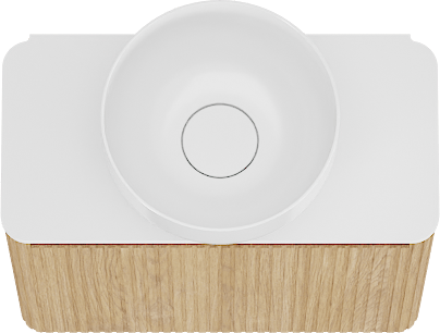 Balmani Fara Ribs meuble wc suspendu 45 x 22 cm chêne naturel avec Fara Stretto tablette et Bowl vasque à poser en Solid Surface mat