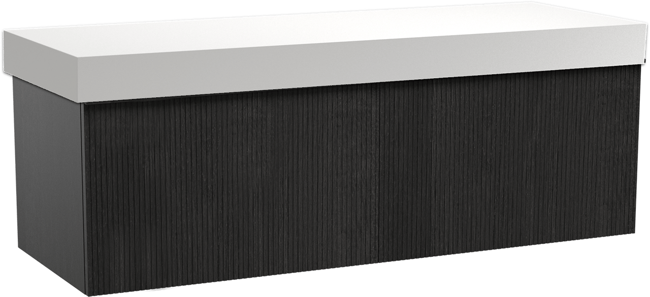 Balmani Forma meuble salle de bains suspendu 150 x 55 cm chêne noir avec Dominus tablette simple ou double en solid surface blanc mat, Nervure droite symétrique verticale