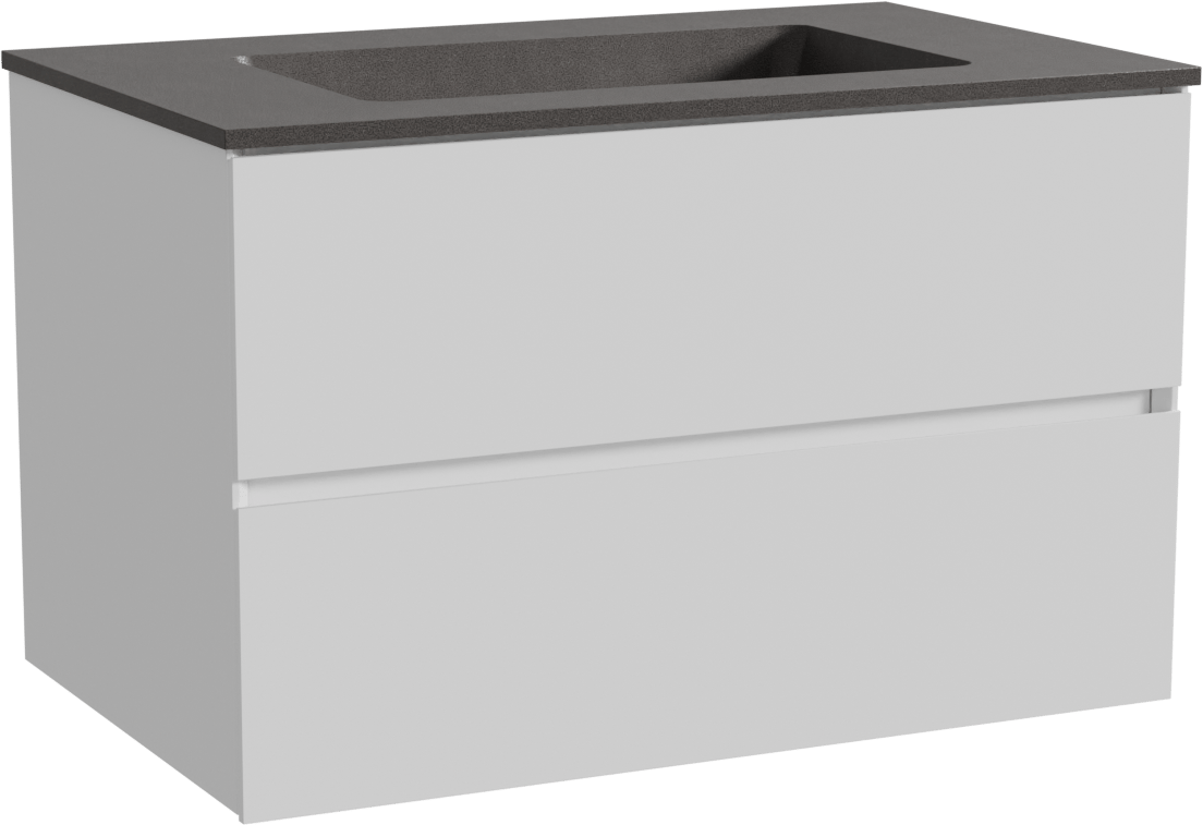 Storke Edge zwevend badkamermeubel 85 x 52 cm mat wit met Scuro enkele wastafel in kwarts mat zwart