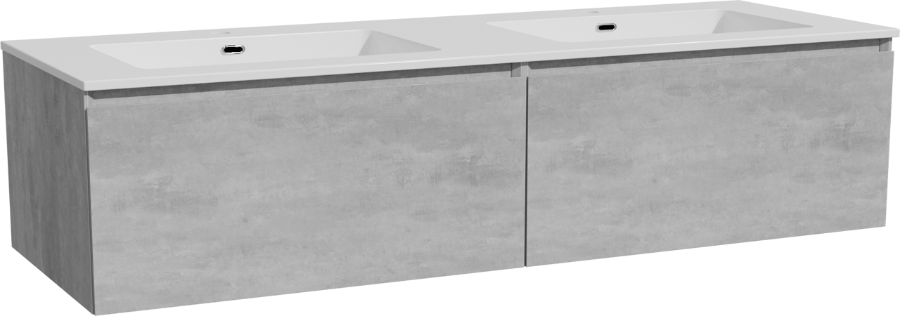 Storke Edge hängendes Möbelstück Set: 150 x 52 cm, Beton dunkelgrau, mit Diva Doppelwaschtisch, Marmorkomposit Weiß glänzend