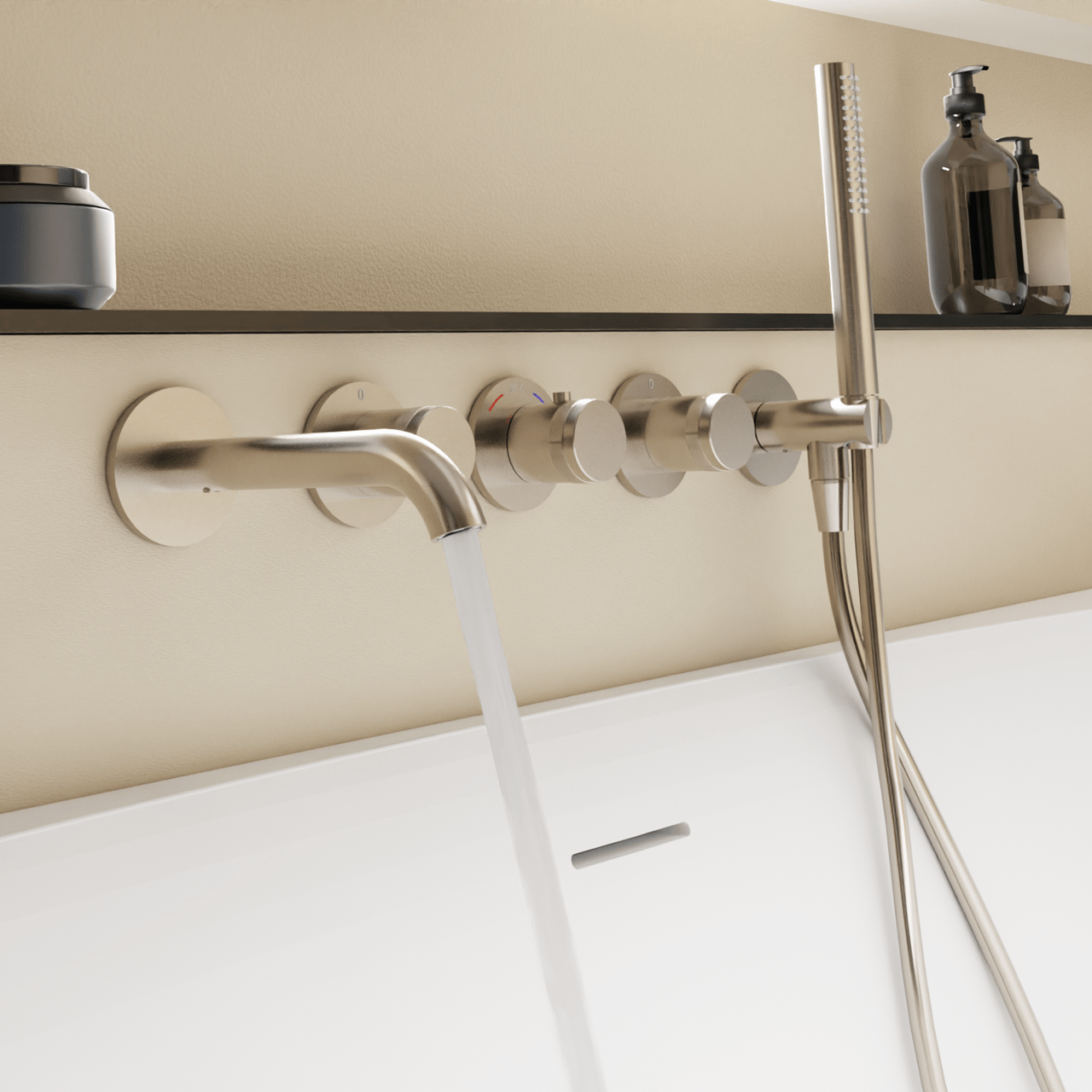 Blaufoss Pavilion Robinet de baignoire encastré Brushed Coolmetal set douchette incl. incl élément intégré