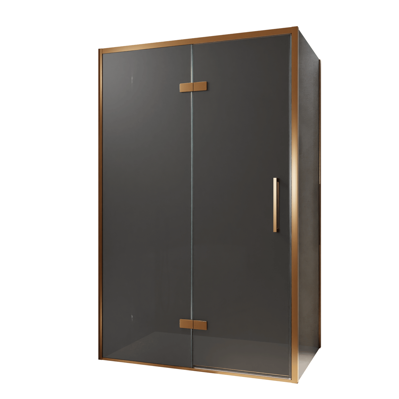 Balmani Senses Design douchehoek met linkse draaideur en vaste zijwand, 120 x 100 cm, Rookglas, Brushed Rosegold profielen, met coating