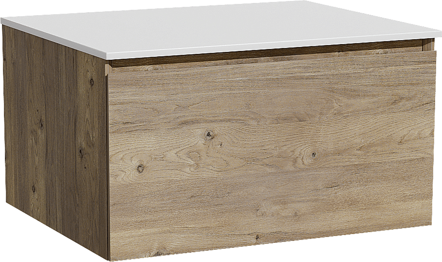 Storke Edge meuble salle de bains suspendu 65 x 52 cm chêne brut avec Tavola tablette simple en solid surface blanc mat