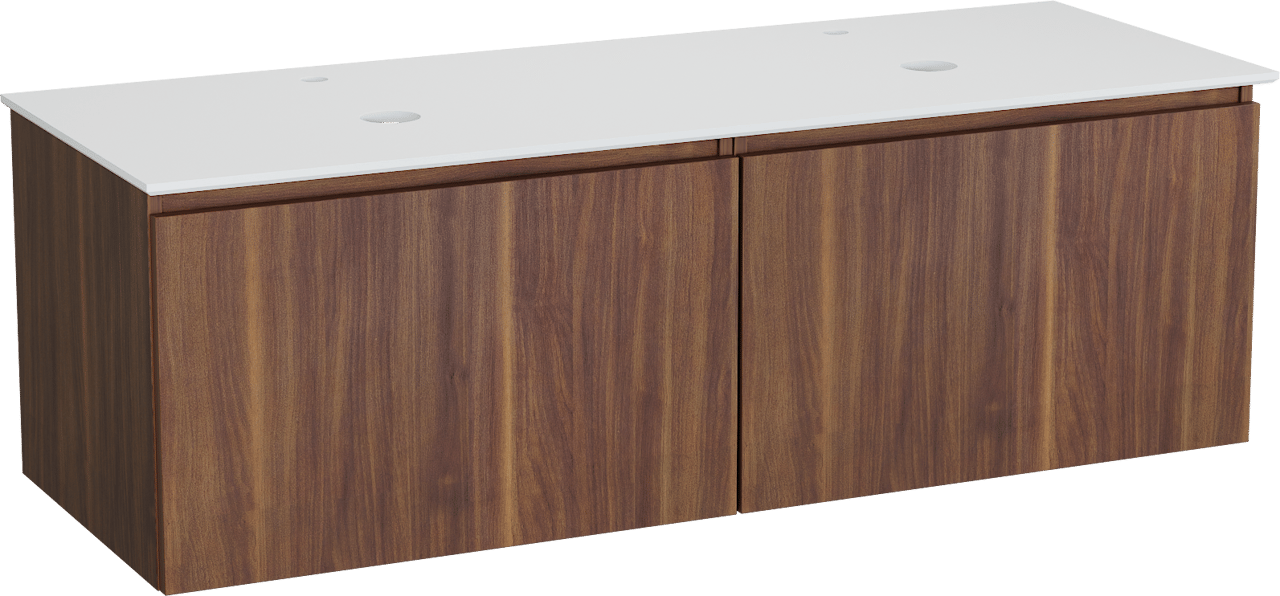 Balmani Sfera by Lucida meuble salle de bains suspendu 150 x 55 cm noyer américain avec Facetta tablette double en solid surface blanc mat