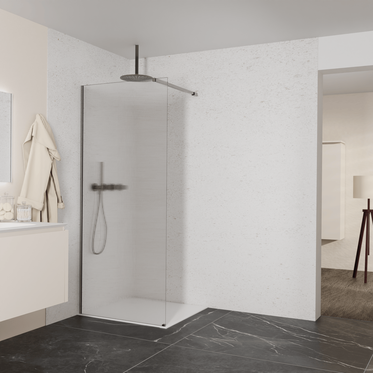 Balmani Modular Walk-In Dusche: 90 x 200 cm, Ribs, inklusive Coating, Profil Brushed GunMetal