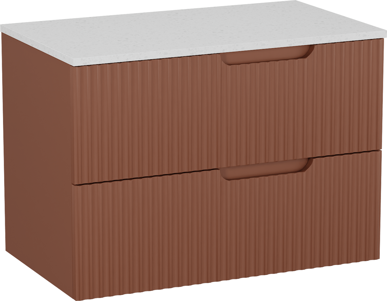 Linie Ribbo zwevend badkamermeubel 80 x 46 cm cotto met Lado enkel tablet in melamine terrazzo wit, Verticale symmetrische ronde ribbel
