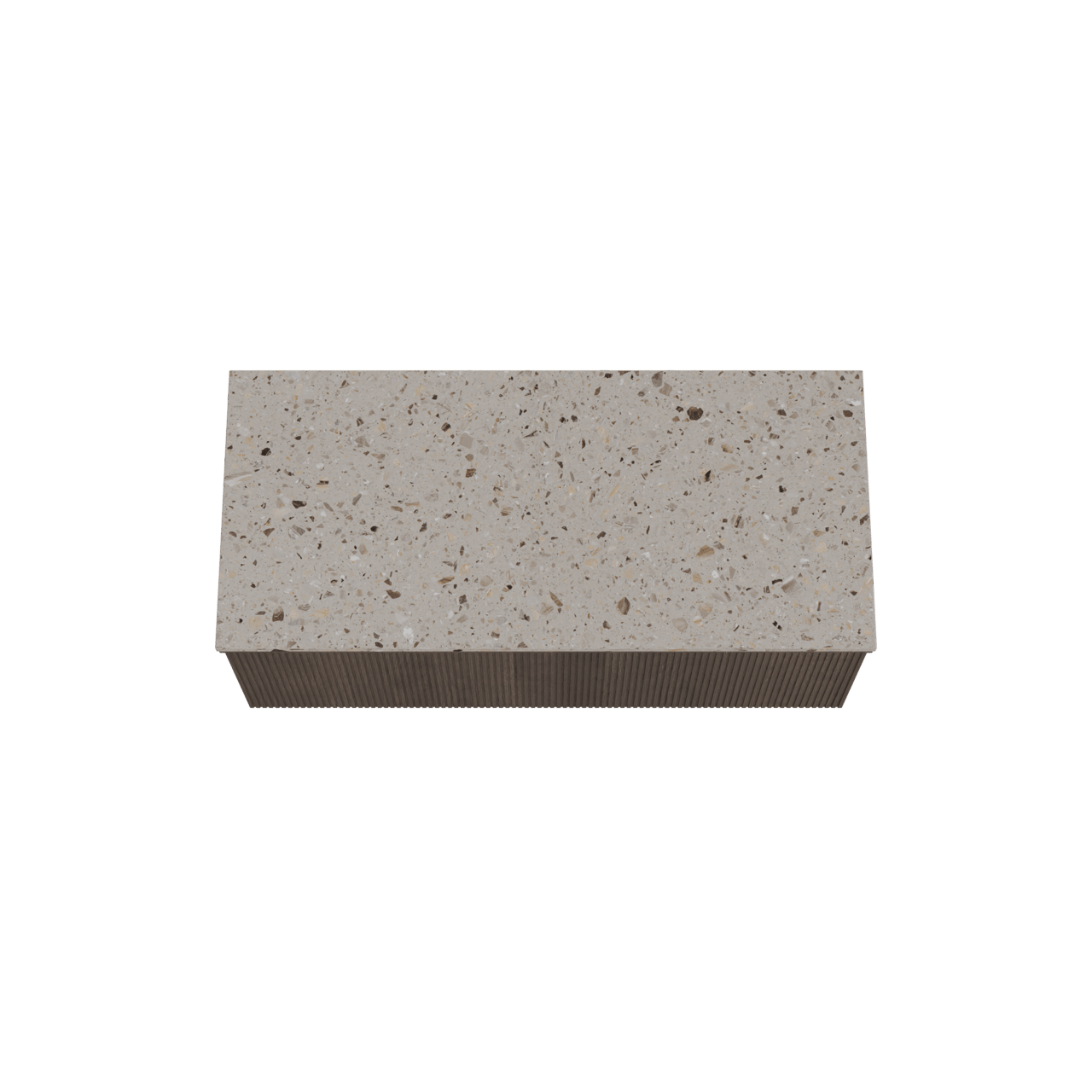 Balmani Forma zwevend badkamermeubel 120 x 55 cm gerookte eik met Stretto enkel of dubbel tablet in terrazzo greige terrazzo, Verticale symmetrische rechte ribbel