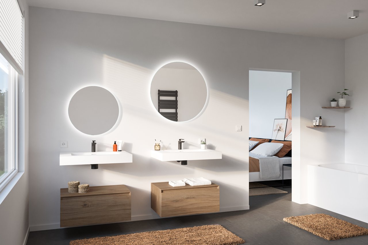 Storke Edge Modulo hängender Waschbeckenunterschrank: 75 x 48 cm, Eiche rustikal, 1 Schublade