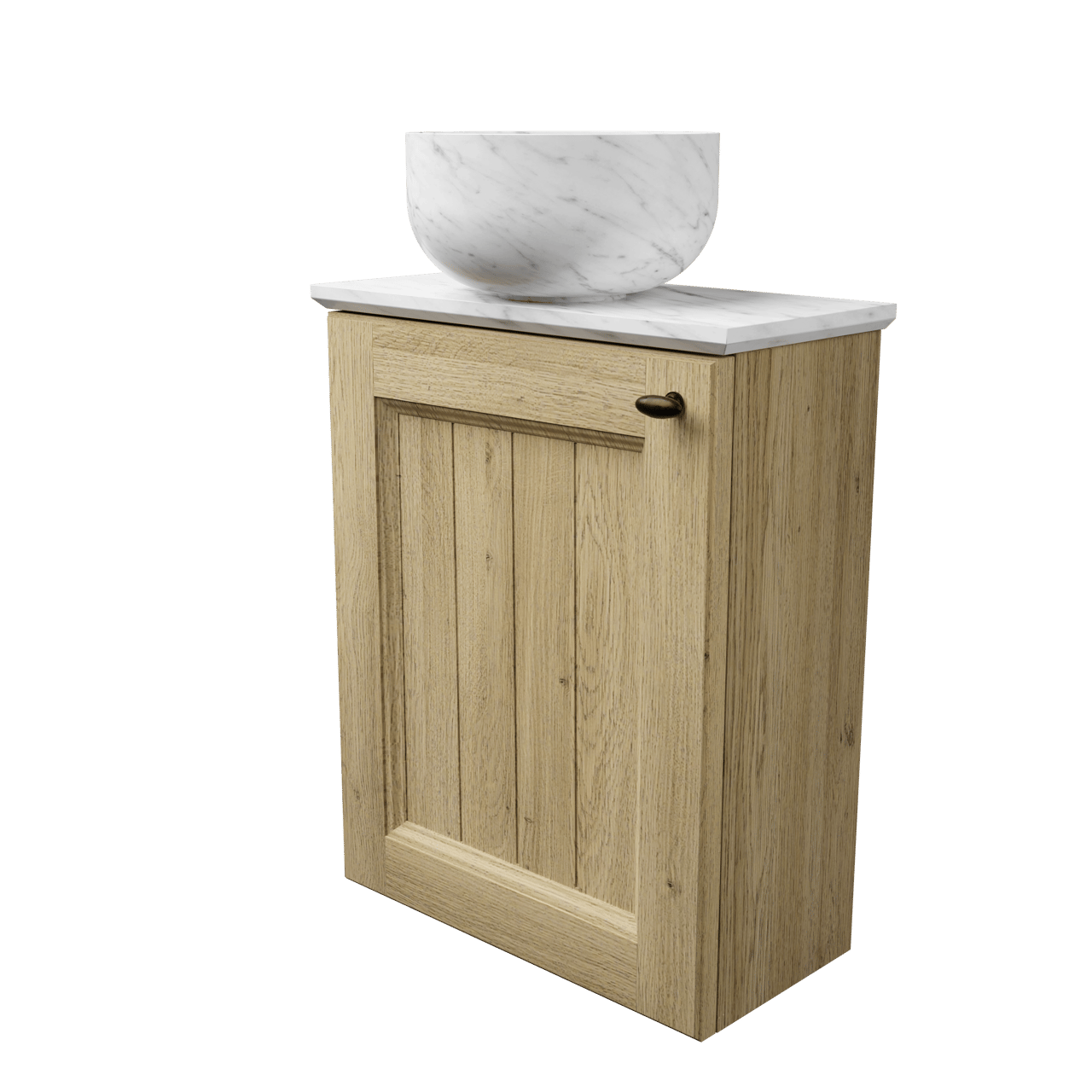Balmani Lemon zwevend toiletmeubel 42 x 21 cm verweerd eiken met Facetta wastafelblad en Bowl waskom in Carrara marmer