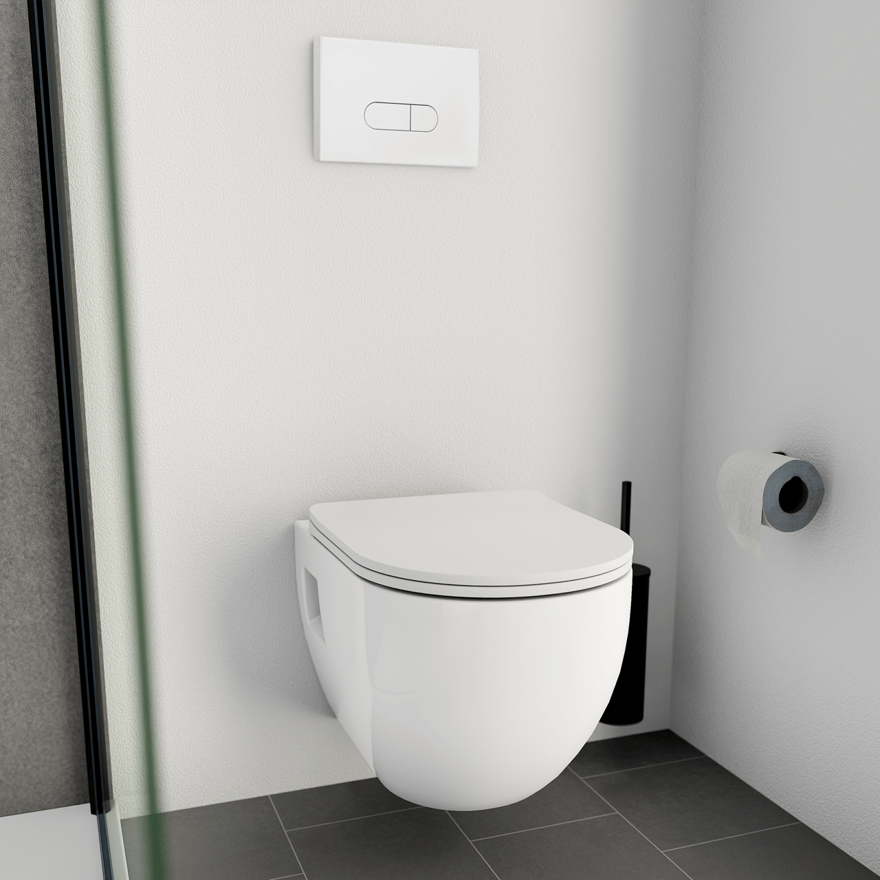 Linie Waldo wc suspendu blanc brillant sans bride avec Geberit Duofix UP100 Delta bâti-support et plaque de commande