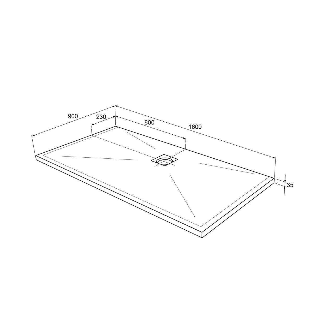 Linie Rumba douchebak 160 x 90 cm acryl mat wit leisteenstructuur