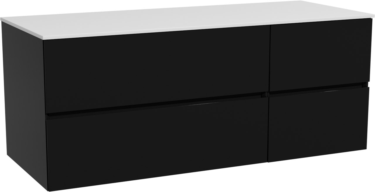 Storke Edge zwevend badmeubel 130 x 52 cm mat zwart met Tavola enkel of dubbel wastafelblad in solid surface mat wit