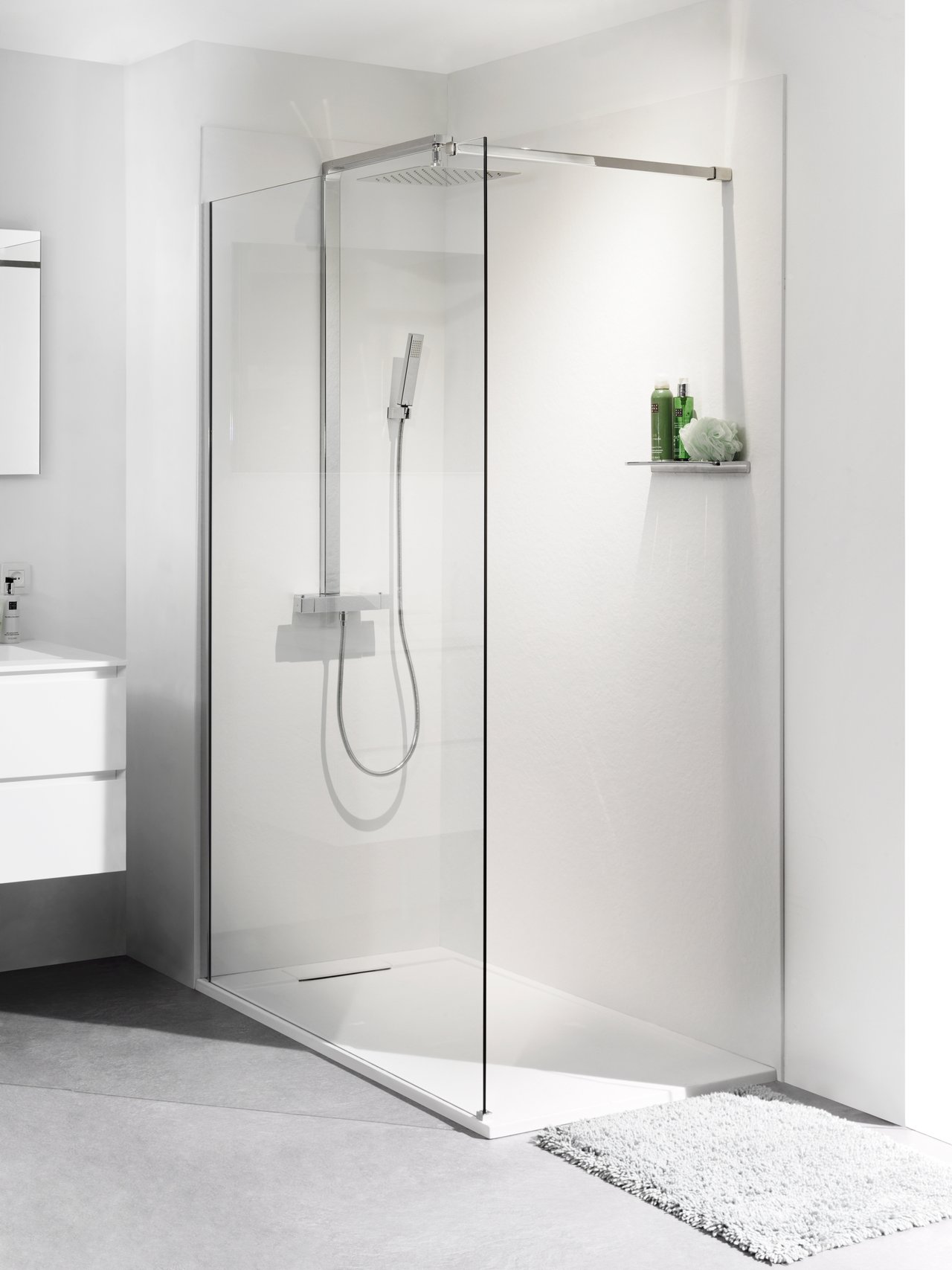 Balmani Zeno douchewandpaneel 90 x 220 cm composietmarmer mat wit leisteenstructuur