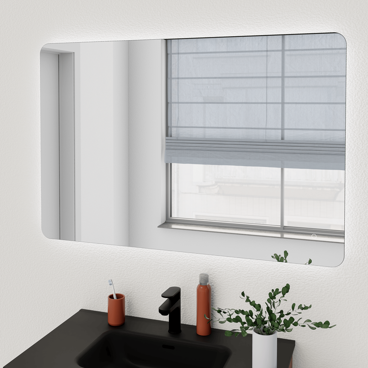 Linie Lux Badspiegel mit Beleuchtung: Abgerundete Ecken, 113 x 75 cm