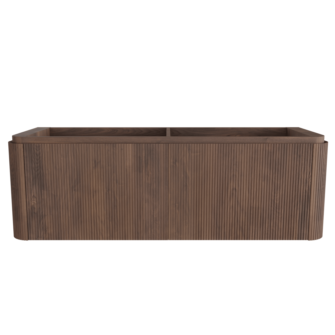 Balmani Moon hängender Waschbeckenunterschrank: 160 x 55 cm, amerikanischer Nussbaum, 2 Schubladen, Vert. Sym. Rippe