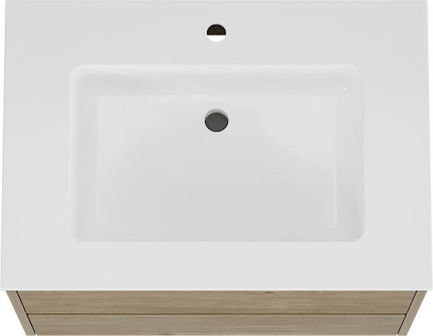 Storke Seda meuble salle de bains suspendu 75 x 52 cm chêne brut avec Bilia plan simple en marbre composite blanc brillant