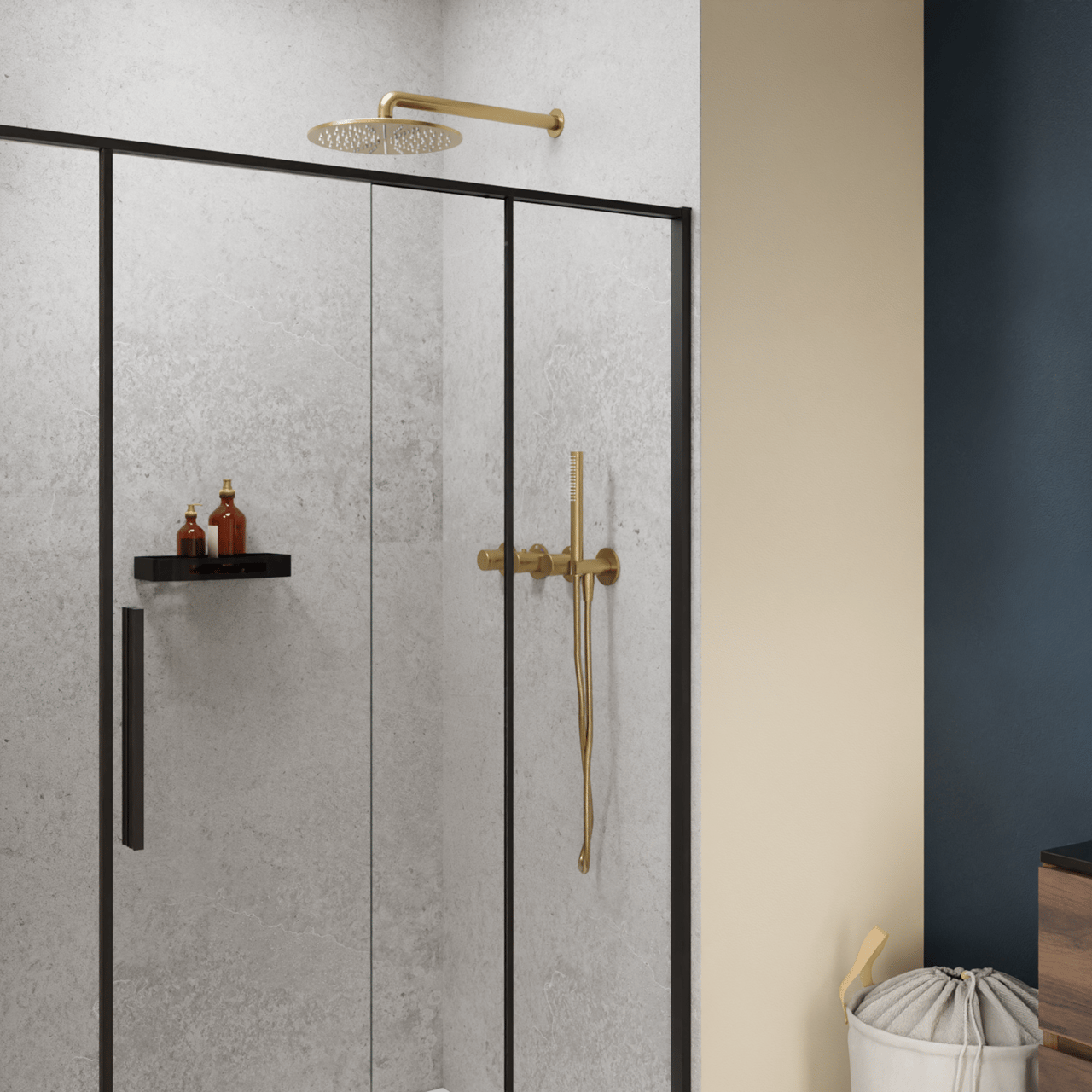 Blaufoss Pavilion Thermostat-Duscharmatur: Unterputz, Brushed Gold, Einbauelement inklusive