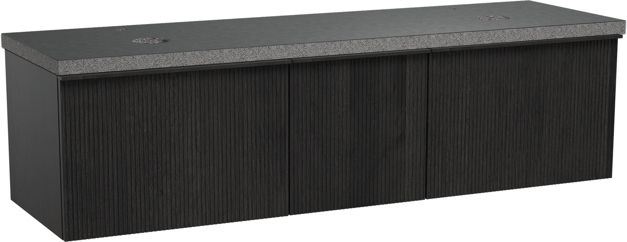 Balmani Forma meuble salle de bains suspendu 180 x 55 cm chêne noir avec Rock tablette double en granit noir, Nervure gauche symétrique verticale