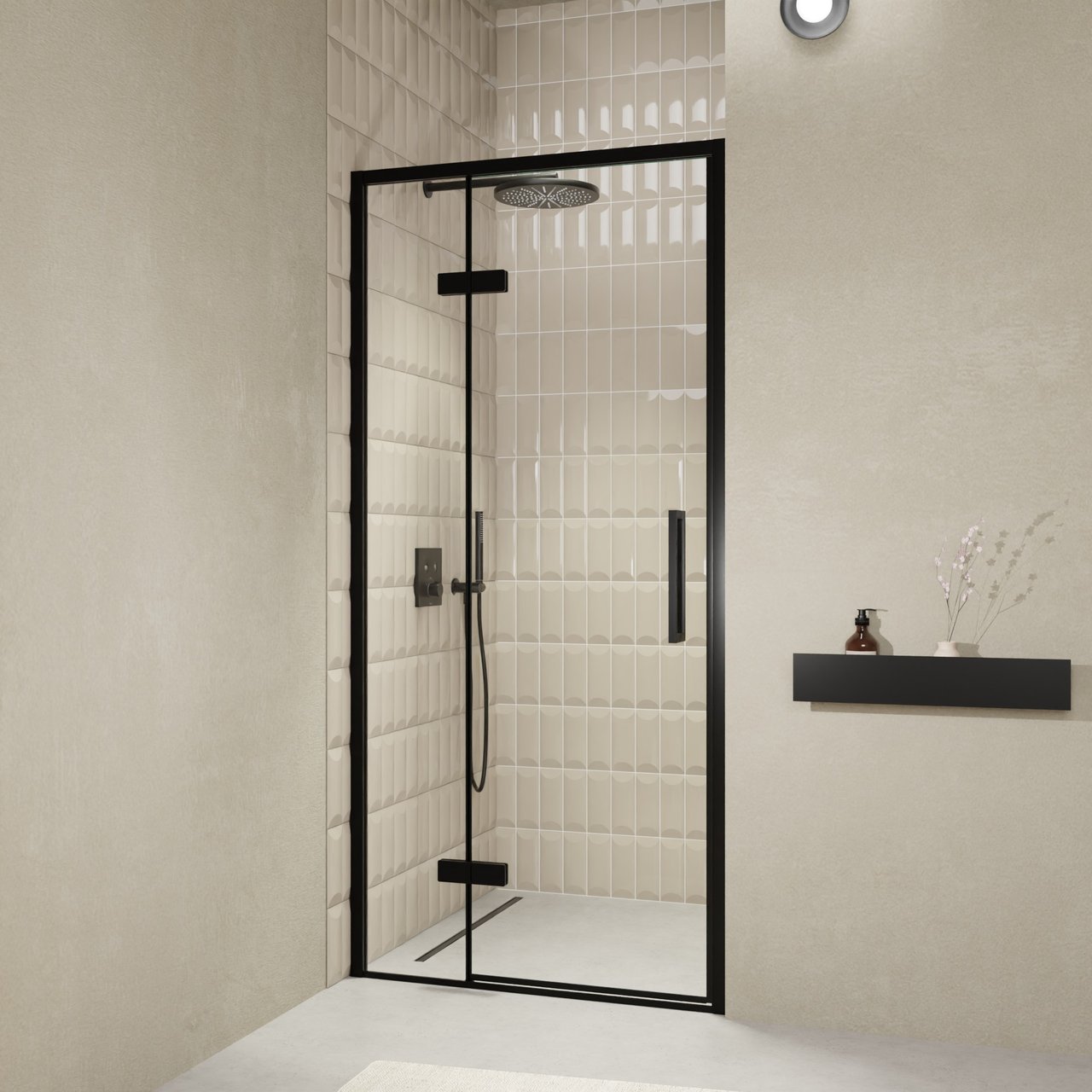 Balmani Senses Design Dusche Drehtür, Links, 100 cm x 210 cm, Klarglas, Profil Schwarz