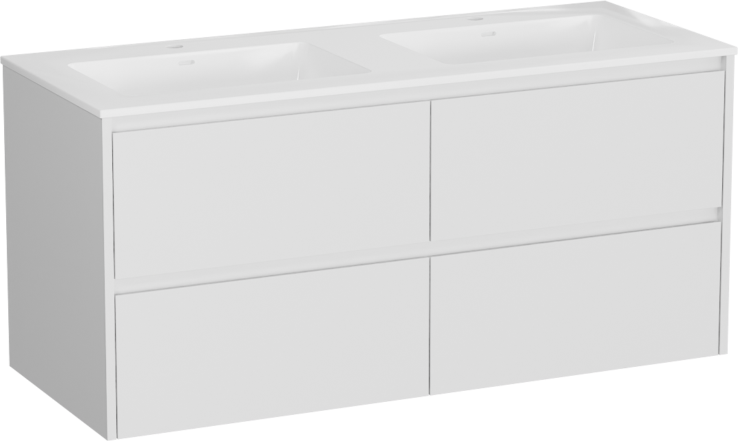 Storke Seda meuble salle de bains suspendu 130 x 52 cm blanc mat avec Bilia double vasque en marbre composite blanc brillant
