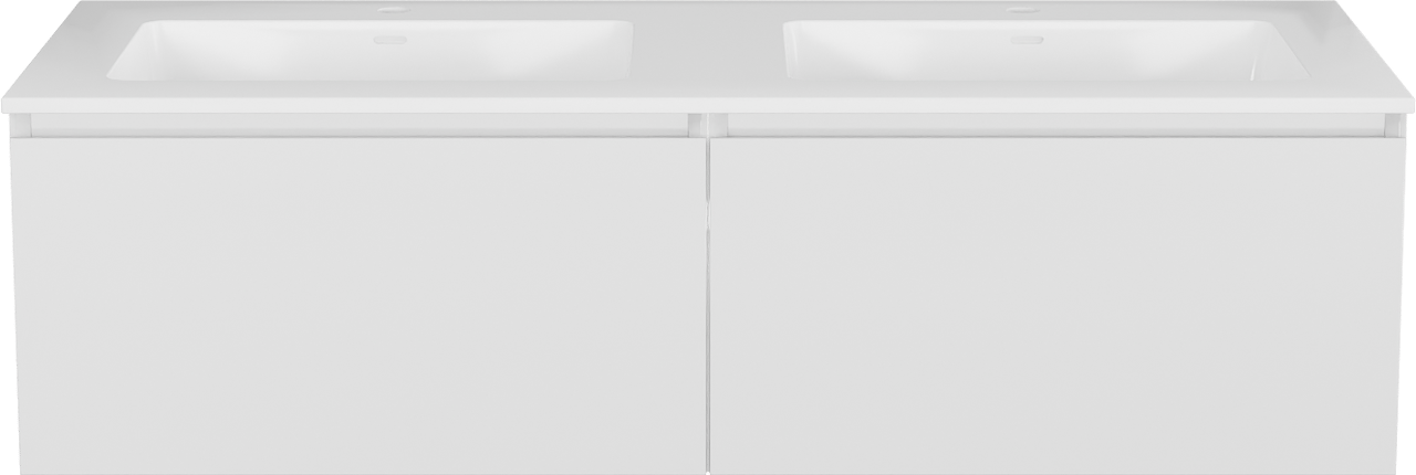 Storke Edge meuble salle de bains suspendu 130 x 52 cm blanc brillant avec Bilia double vasque en marbre composite blanc brillant