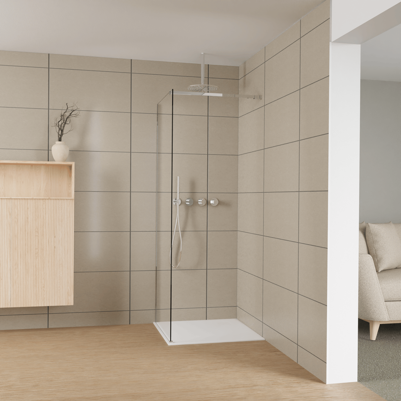 Balmani Modular inloopdouche: 80 x 200 cm, Helder glas met coating, Glanzend chroom profielen