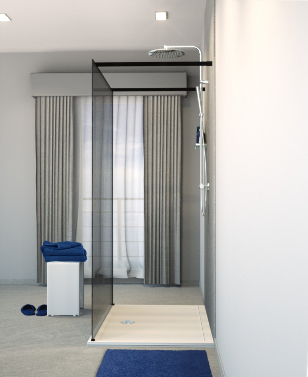 Balmani Modular douche à l'italienne avec paroi autoportante 140 x 200 cm verre fumé profil noir mat