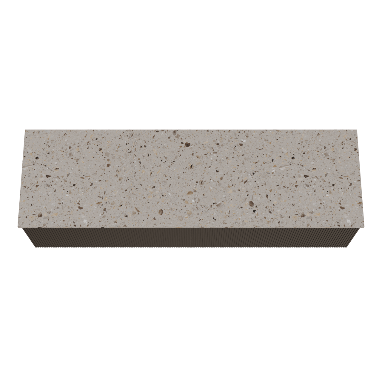 Balmani Forma zwevend badkamermeubel 180 x 55 cm zwarte eik met Stretto enkel of dubbel tablet in terrazzo greige terrazzo, Verticale symmetrische rechte ribbel