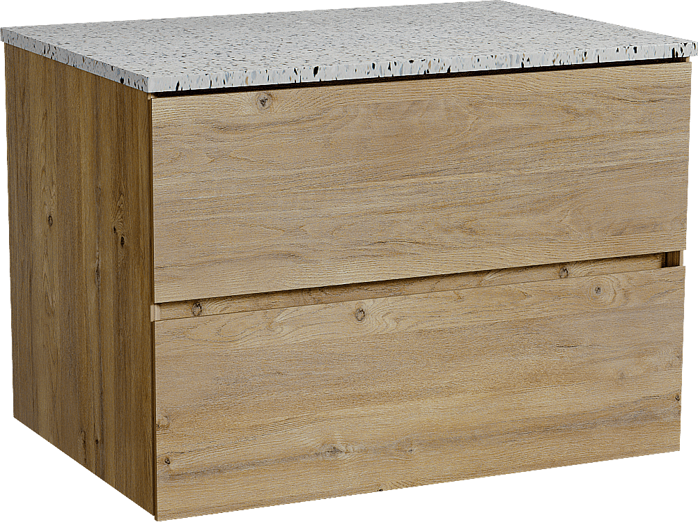 Storke Edge meuble salle de bains suspendu 75 x 52 cm chêne brut avec Tavola tablette simple en blanc/noir mat terrazzo