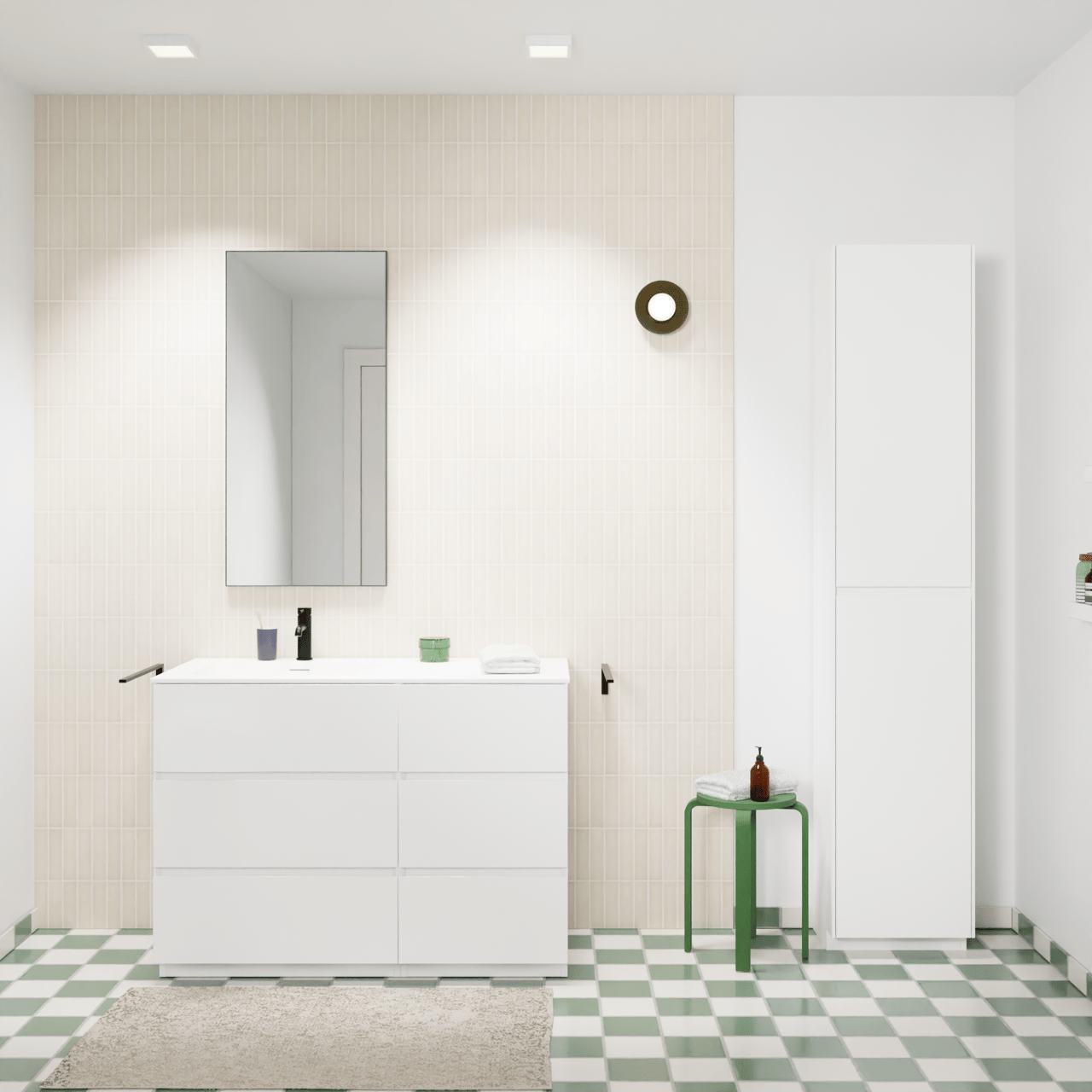 Storke Edge staand badkamermeubel 110 x 52 cm mat wit met Mata asymmetrisch linkse wastafel in solid surface mat wit