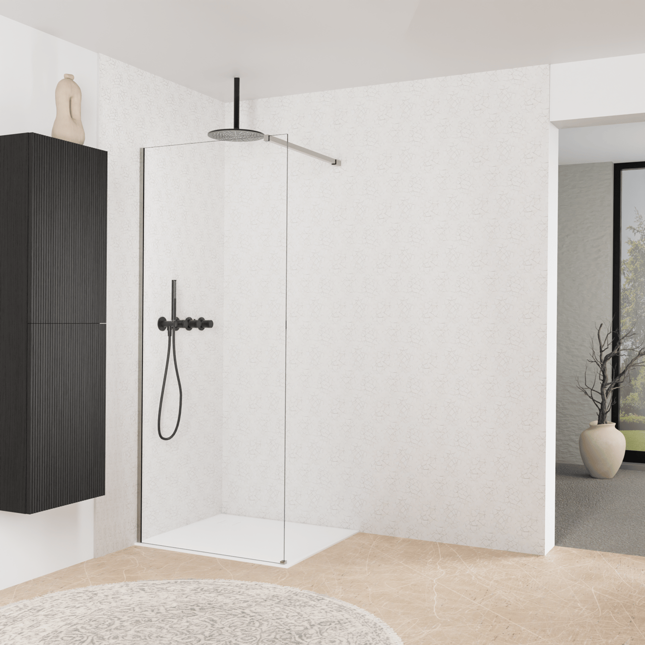 Balmani Modular douche à l'italienne: 90 x 200 cm, Verre transparent, Profil Brushed Inox