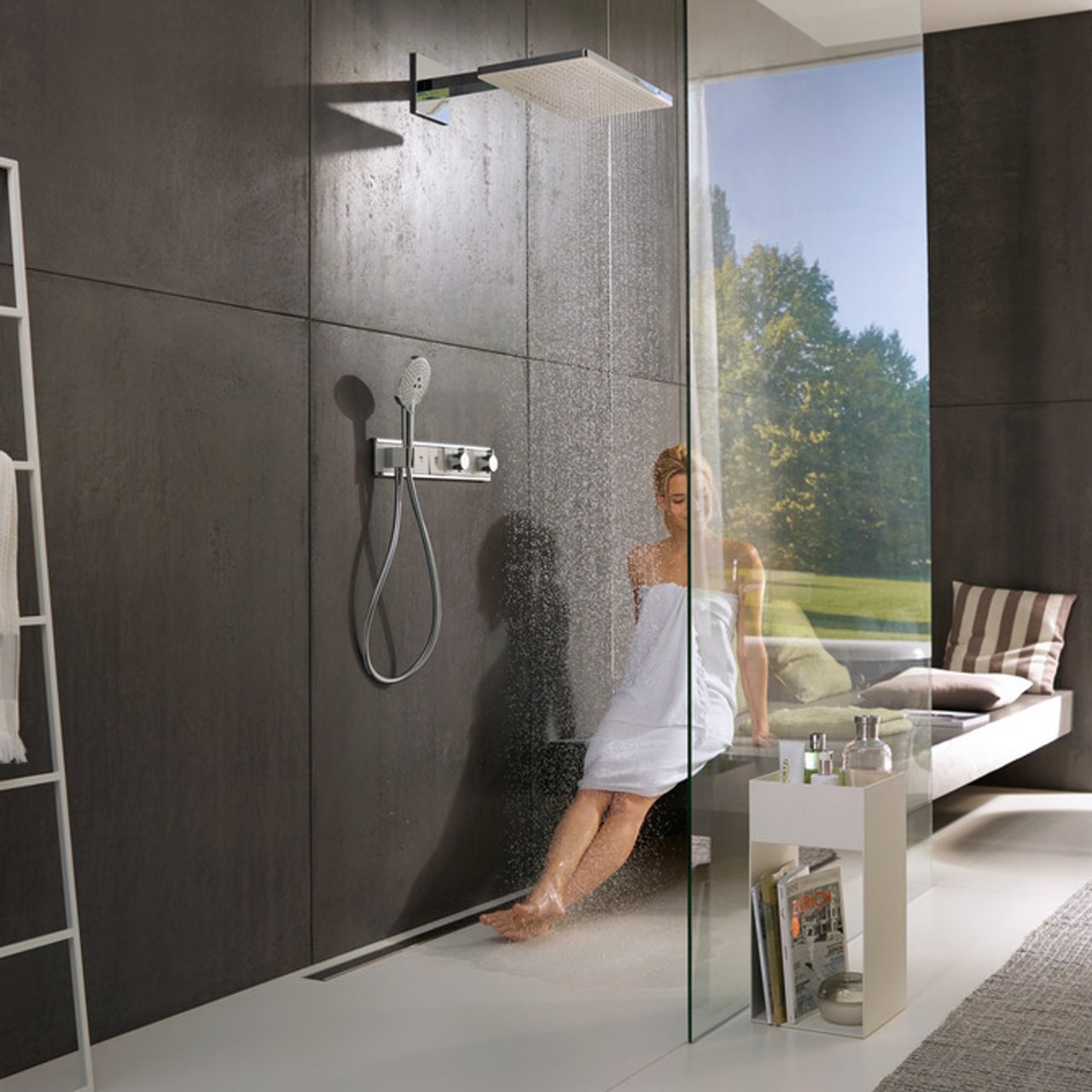 Hansgrohe Rainmaker Select 460 hoofddouche 2 jets met muursteun ø46cm wit/chroom