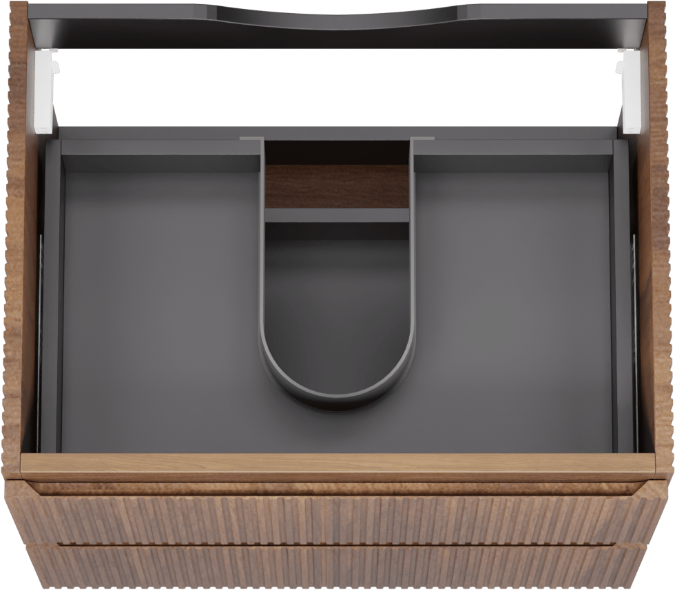 Linie Lado Ribs meuble sous-lavabo suspendu 60 x 46 cm noyer 2 tiroirs nervure sym. vert.