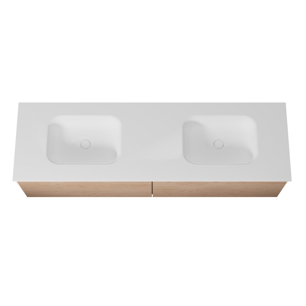 Balmani Forma zwevend badmeubel 180 x 55 cm naturel eiken met Tablo Arcato dubbele wastafel in solid surface mat wit, Horizontale symmetrische rechte ribbel