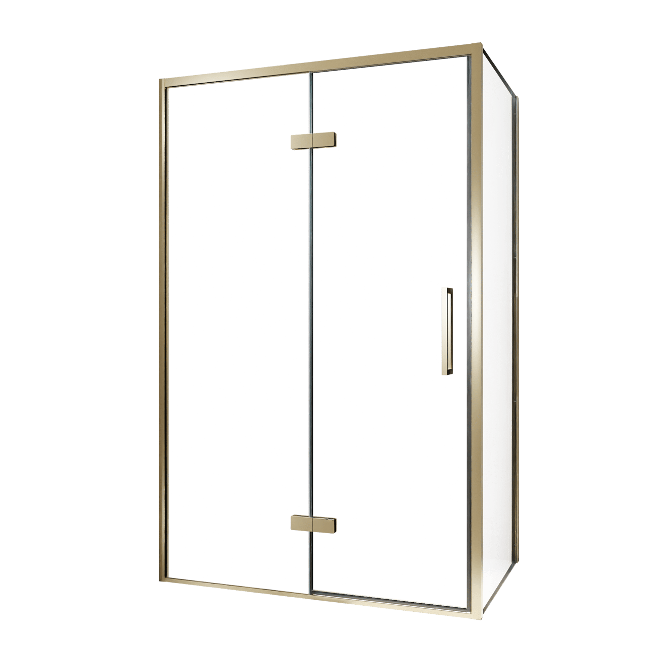 Balmani Senses Design douchehoek met linkse draaideur en vaste zijwand, 120 x 100 cm, Helder glas, Brushed Champagne Gold profielen, met coating