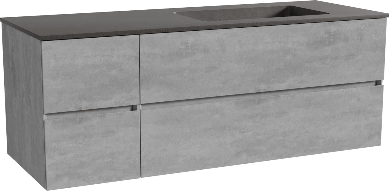 Storke Edge meuble salle de bains suspendu 140 x 52 cm béton gris foncé avec Scuro plan vasque asymétrique à droite en quartz noir mat
