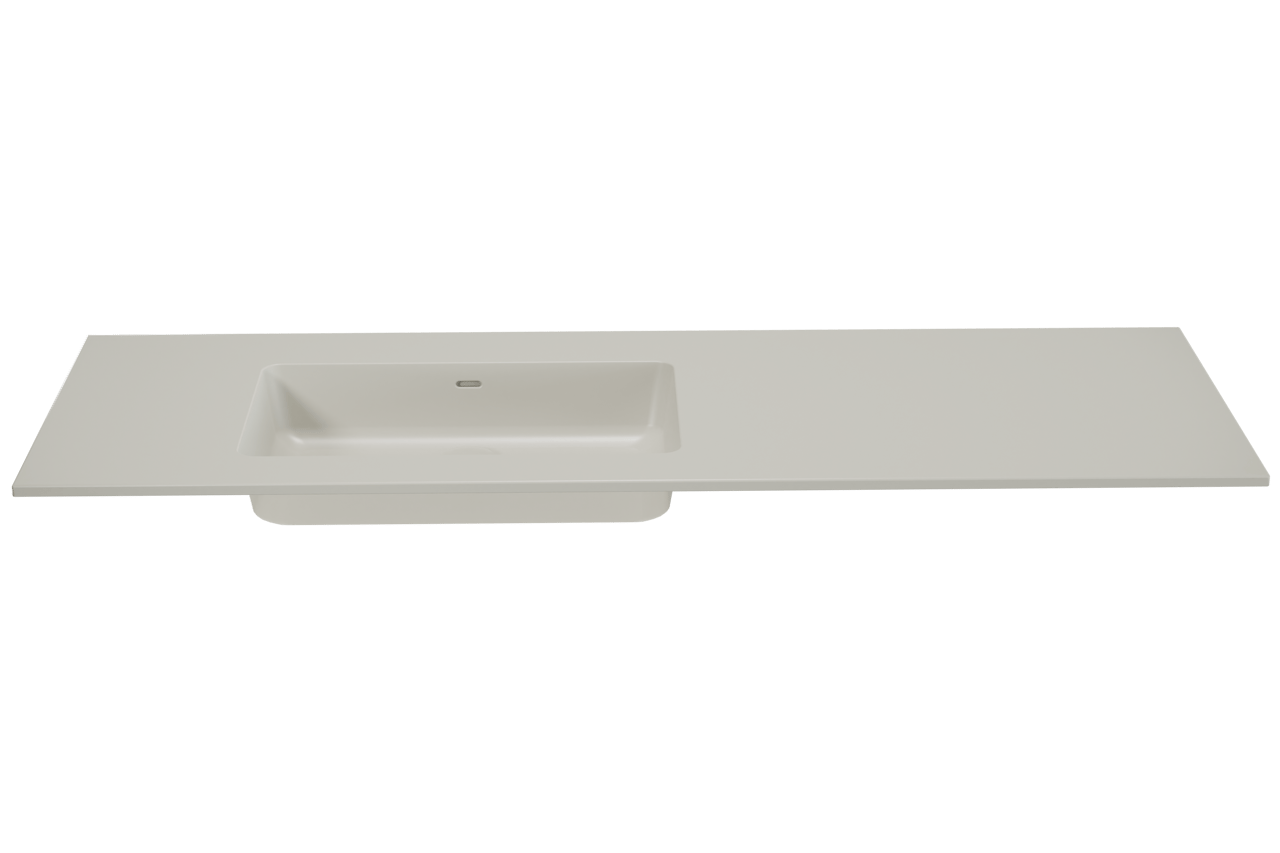 Storke Diva asymmetrisch linkse wastafel mat zijdegrijze top solid 150 x 52 cm