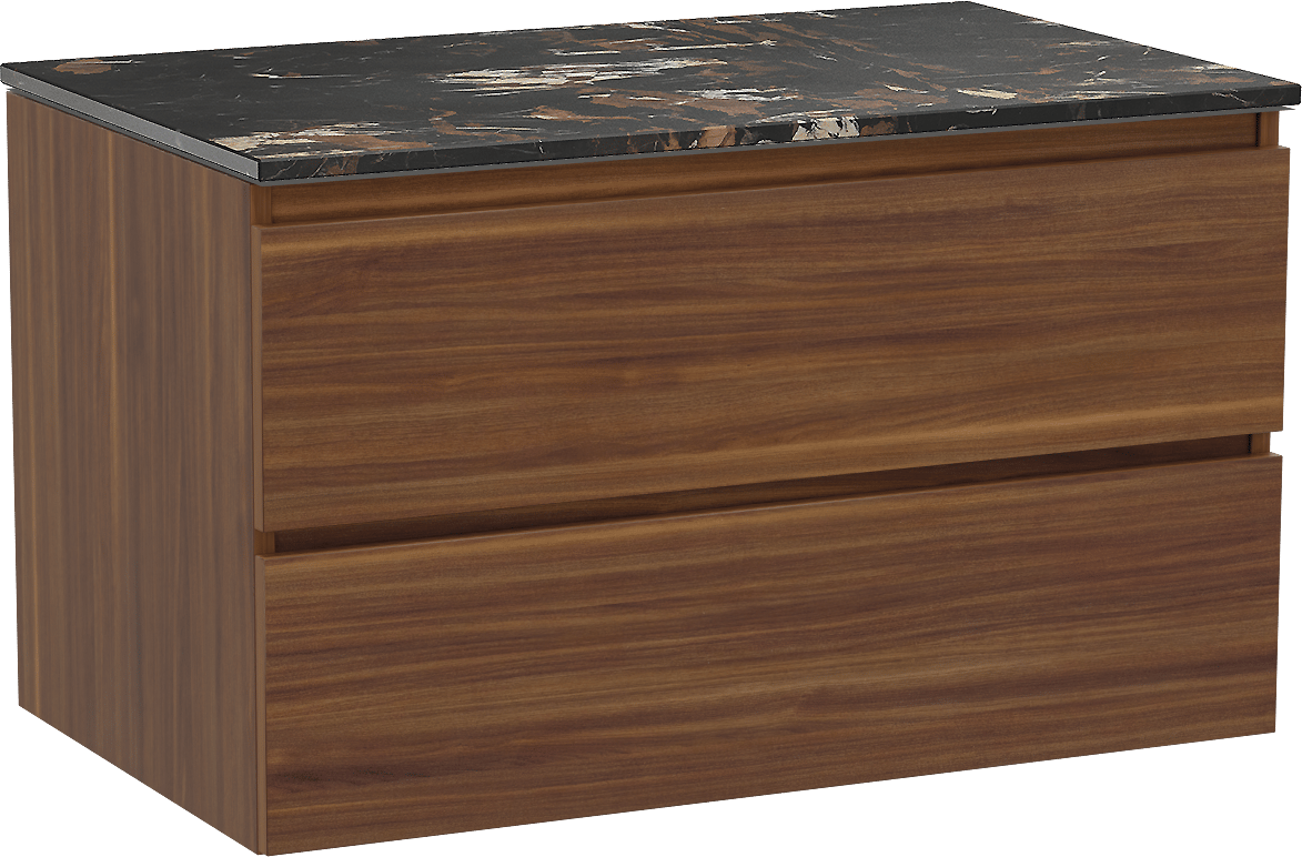 Balmani Lucida meuble salle de bains suspendu 90 x 55 cm noyer américain avec Stretto tablette simple en marbre portoro gold