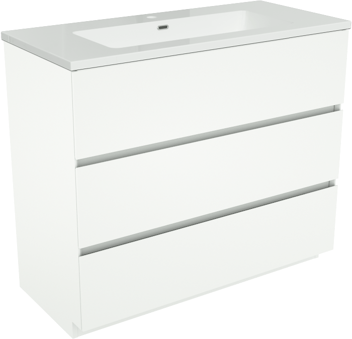 Storke Edge staand badkamermeubel 100 x 46 cm mat wit met Diva enkele wastafel in composietmarmer glanzend wit