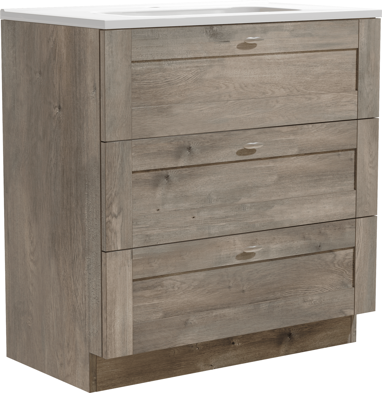 Linie Classo staand badkamermeubel 80 x 46 cm grijze eik met Baro enkele wastafel in porselein glanzend wit