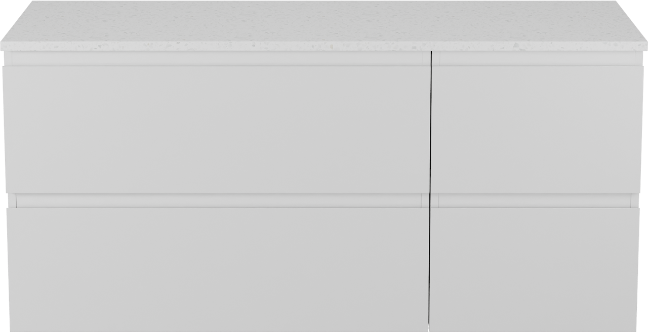 Linie Lado meuble salle de bains suspendu 120 x 46 cm blanc brillant avec Lado tablette simple ou double en mélaminé terrazzo blanc